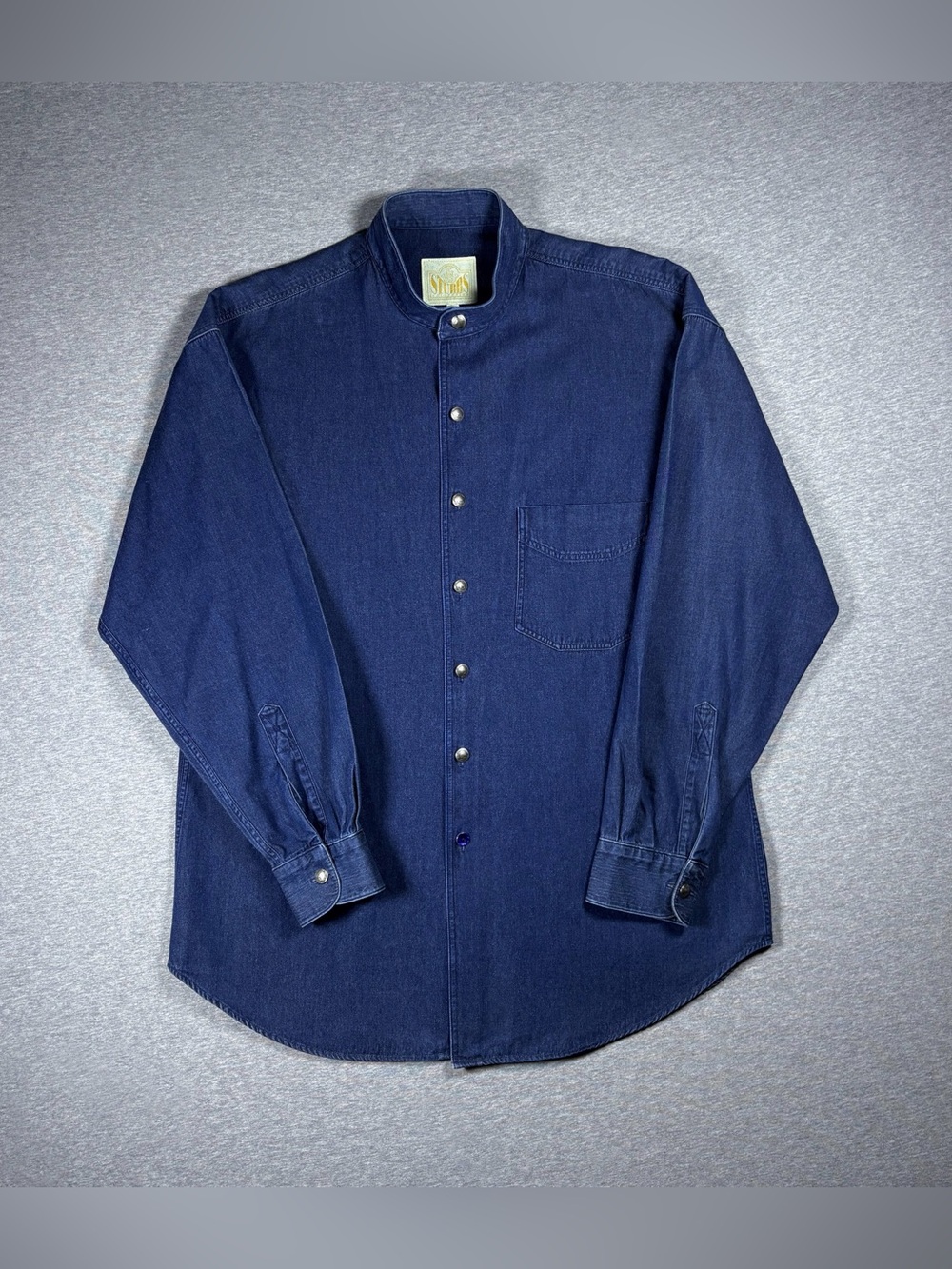 Vintage Stubbs Denim Shirt Western Buffalo Nickel Button Up Blue Mens Large USA